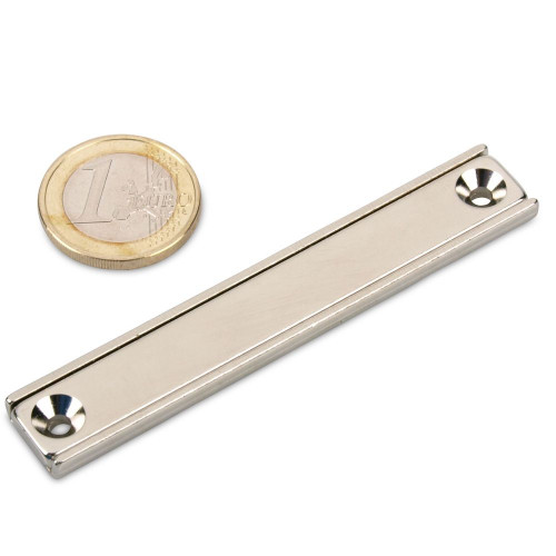 Neodymium flat bar 80 x 13 x 5 mm with hole and countersink - 24 kg