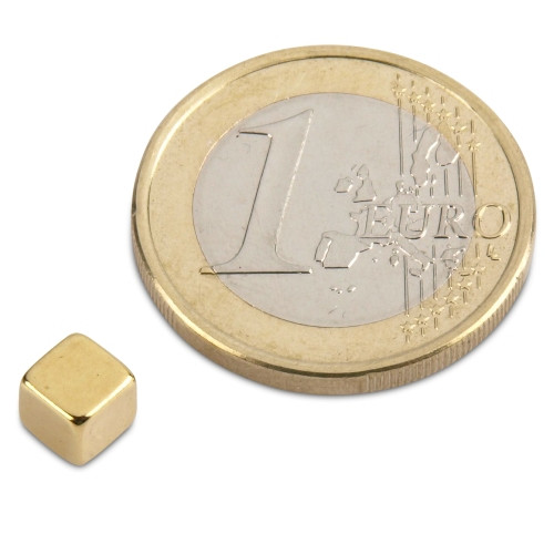 Cubemagnet 5.0 x 5.0 x 5.0 mm N42 Gold - holds 1.5 kg