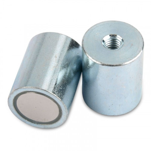 NdFeB Deep pot magnet with internal thread, galvanized steel housing