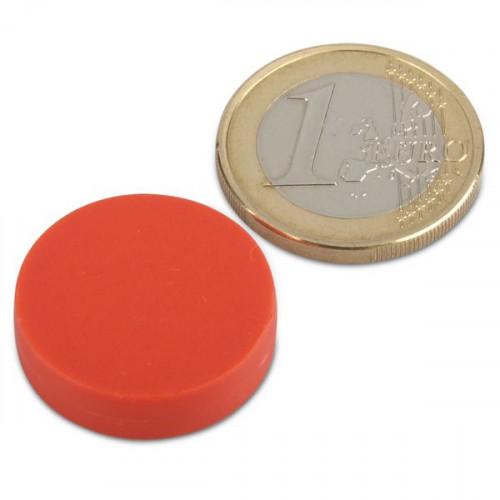 Neodymium magnet Ø 22.0 x 6.0 mm with plastic coating - red - 4.1 kg