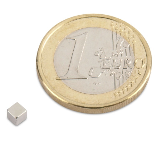 Cubemagnet 3.0 x 3.0 x 3.0 mm N45 nickel - holds 400 g
