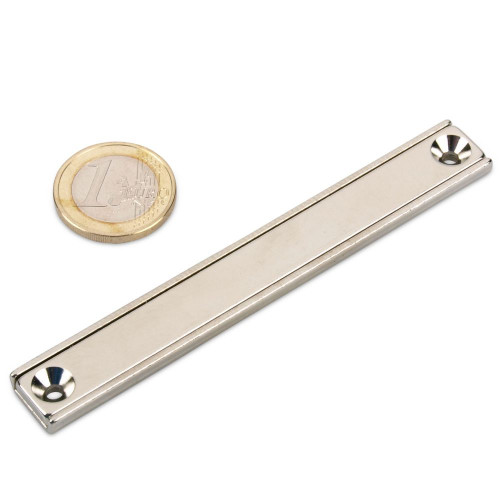 Neodymium flat bar 100 x 13 x 5 mm with hole and countersink - 30 kg