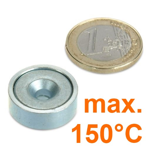 Neodymium pot magnet Ø 20.0 x 7.0 mm with countersink - 150 °C