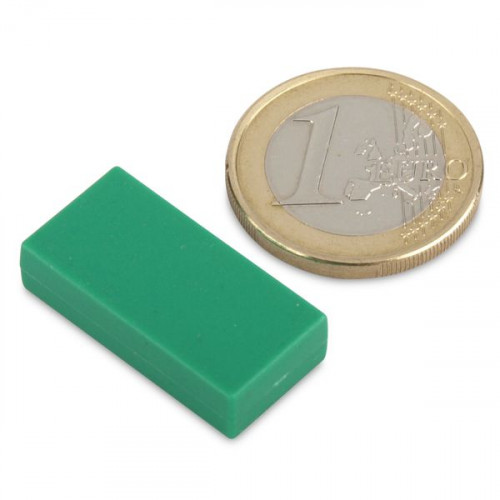Neodymium magnet 25.4 x 12.7 x 6.3 mm with plastic coating - green - 3.8 kg