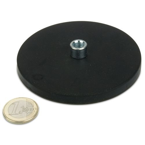 Magnet system Ø 88 mm rubberized with socket M8 - holds 55 kg