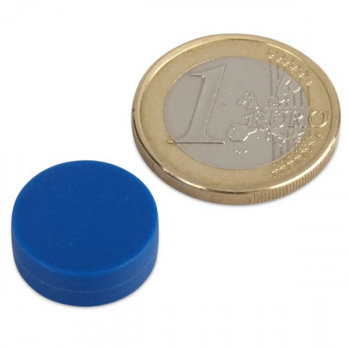 Neodymium magnet Ø 16.0 x 6.0 mm with plastic coating - blue - 2.6 kg