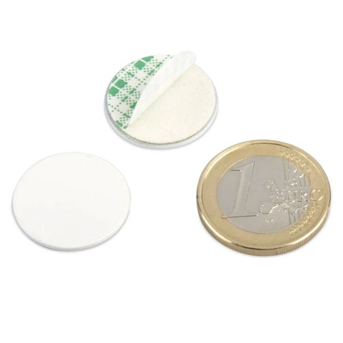 Metal disc Ø 20 with double-sided adhesive tape, white