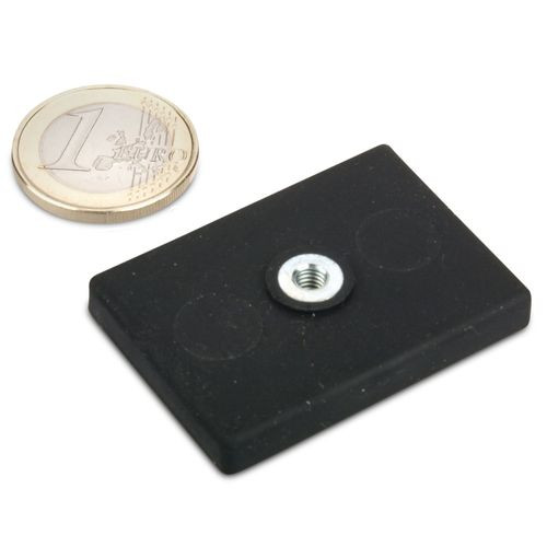 Magnet system 43 x 31 mm rubberized, 1 internal thread M4 - holds 10 kg