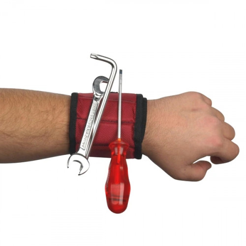 Magnetic arm cuff with Velcro fastener, tool holder