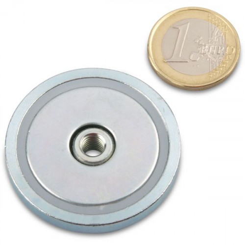 Neodymium pot magnet Ø 42.0 x 8.0 mm, internal thread M6, holds 40 kg