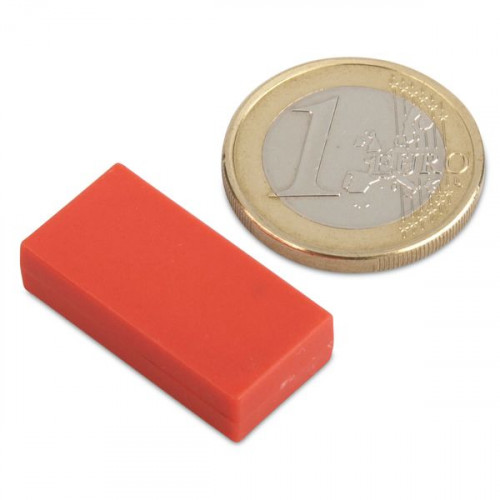 Neodymium magnet 25.4 x 12.7 x 6.3 mm with plastic coating - red - 3.8 kg