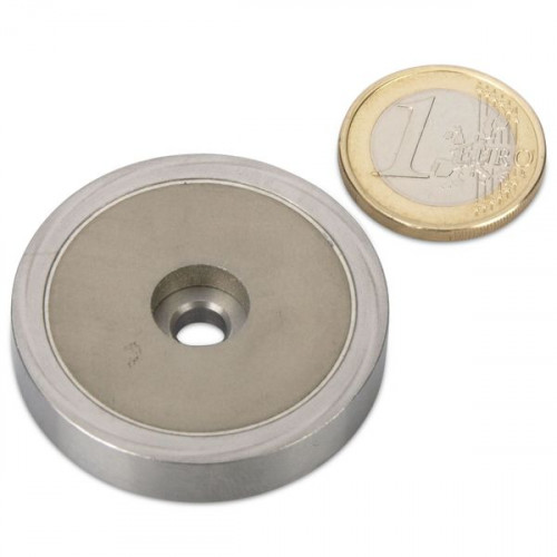 SmCo pot magnet Ø 40.0 x 8.0 mm, bore, stainless steel, 42 kg