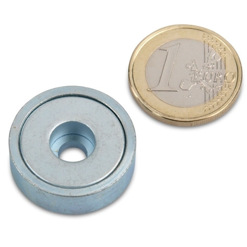Neodymium pot magnet Ø 25.0 x 8.0 mm with cylinder bore holds 14 kg