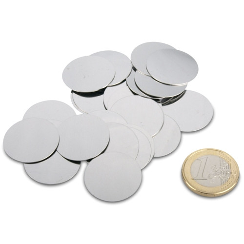 25 metal discs / metal plates Ø 23 mm with adhesive dots