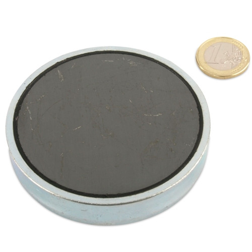 Ferrite pot magnet Ø 80.0 x 18.0 mm, zinc - holds 60 kg