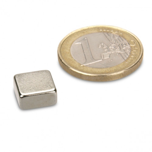 Blockmagnet 10.0 x 10.0 x 5.0 mm N42 nickel - holds 3 kg