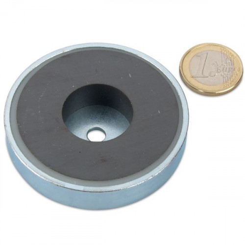 Ferrite pot magnet Ø 63.0 x 14.0 mm cylindrical bore, 29 kg