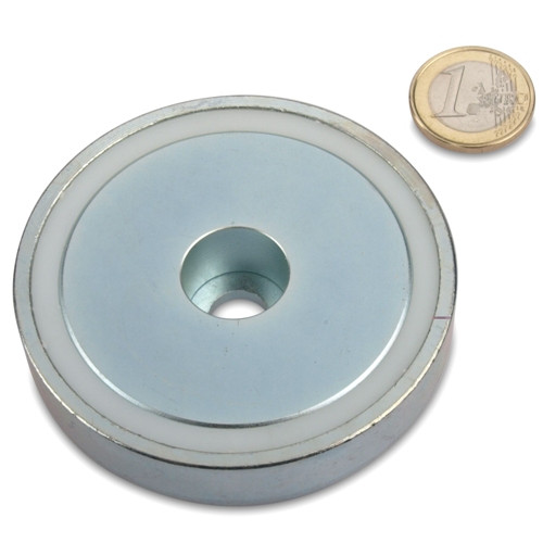 Neodymium pot magnet Ø 75.0 x 18.0 mm with cylinder bore holds 155 kg