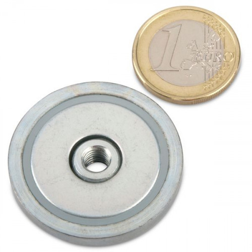 Neodymium pot magnet Ø 36.0 x 7.5 mm, internal thread M6, holds 30 kg