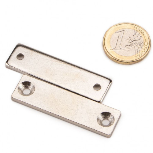 Metal plate 50 x 14 x 3 mm with counterbored holes, nickel