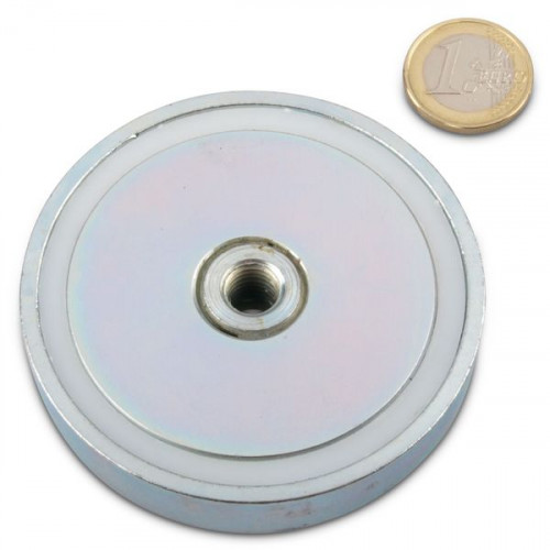 Neodymium pot magnet Ø 75.0 x 17.8 mm, internal thread M10, holds 155 kg
