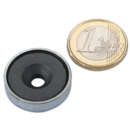 Ferrite pot magnet Ø 25.0 x 7.0 mm with countersink, holds 3.6 kg
