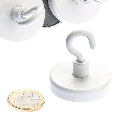 Hook magnet Ø 40 mm FERRITE - white - holds 12.5 kg