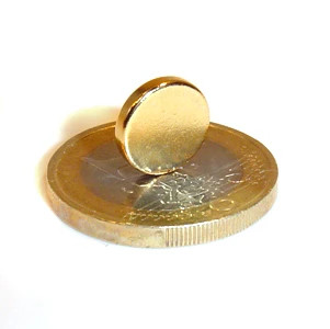 Discmagnet Ø 10.0 x 2.0 mm N40 gold - holds 1.1 kg