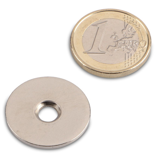 Metal disc Ø 23.7 mm with hole and countersink nickel