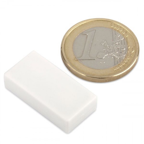 Neodymium magnet 25.4 x 12.7 x 6.3 mm with plastic coating - white - 3.8 kg