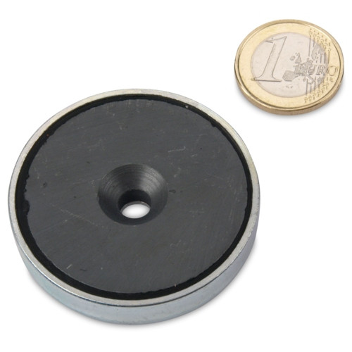Ferrite pot magnet Ø 50.0 x 10.0 mm with countersink, holds 18 kg