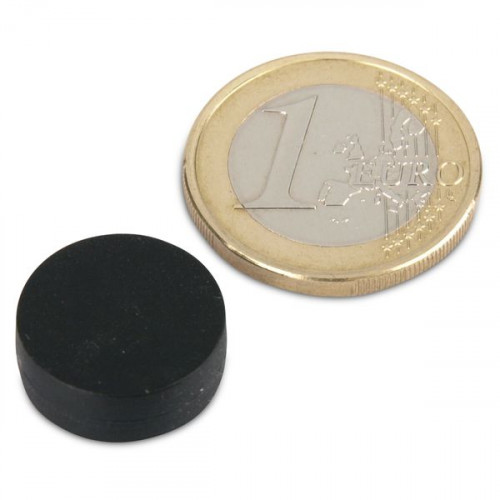 Neodymium magnet Ø 16.0 x 6.0 mm with plastic coating - black - 2.6 kg