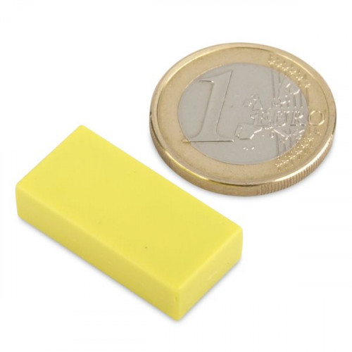 Neodymium magnet 25.4 x 12.7 x 6.3 mm with plastic coating - yellow - 3.8 kg