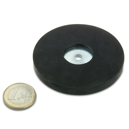 Magnet system Ø 66 mm rubberized with hole Ø 5.5 - holds 25 kg