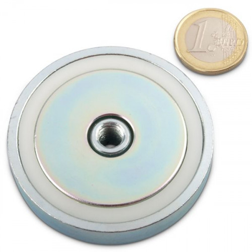 Neodymium pot magnet Ø 60.0 x 15.0 mm, internal thread M8, holds 95 kg