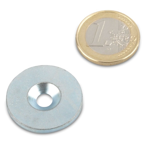 Metal disc Ø 27 mm with hole and countersink nickel
