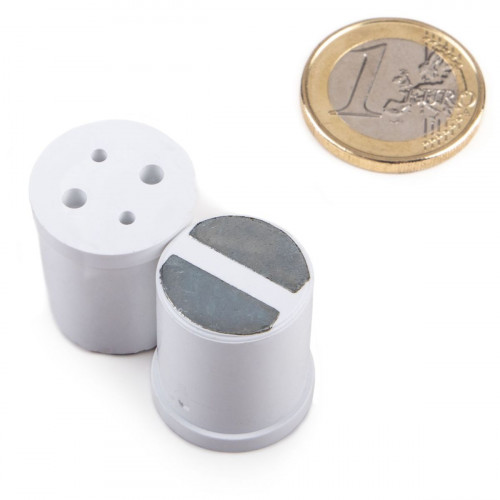 Deep pot magnet Ø 20 x 23 mm, white plastic housing - holds 25 kg