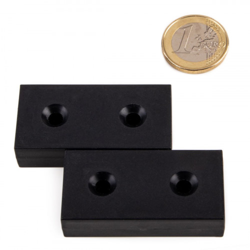 Neodymium magnet 50.8 x 25.4 x 12.7 mm plastic coating 2 countersunk holes