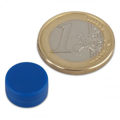 Neodymium magnet Ø 12.7 x 6.3 mm with plastic coating - blue - 2 kg
