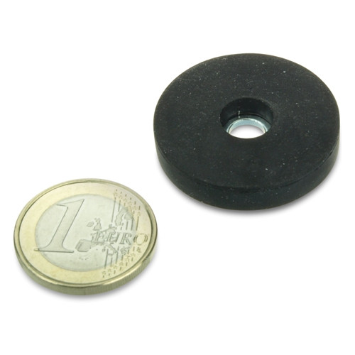 Magnet system Ø 31 mm rubberized with hole - holds 7.5 kg