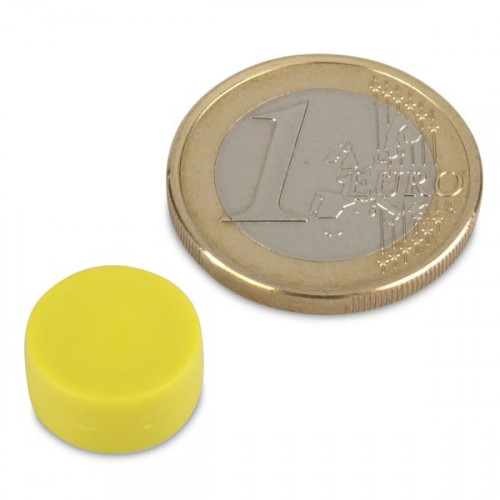 Neodymium magnet Ø 12.7 x 6.3 mm with plastic coating - yellow - 2 kg