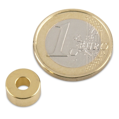 Ringmagnet Ø 10.0 x 4.0 x 5.0 mm N42 Gold - holds 2.2 kg