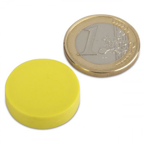 Neodymium magnet Ø 22.0 x 6.0 mm with plastic coating - yellow - 4.1 kg