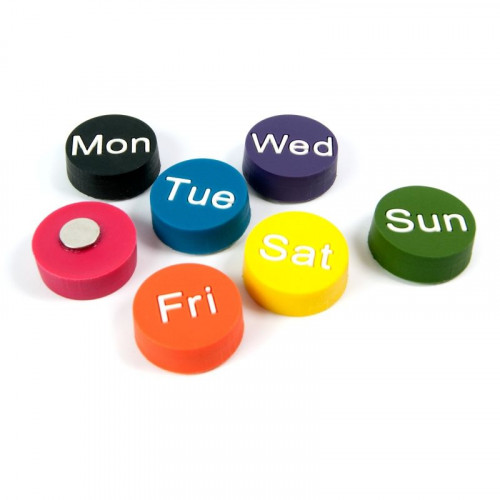 Deco magnets WEEKDAYS - Set with 7 magnets for every day of the week