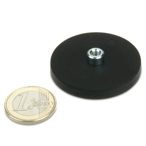 Magnet system Ø 43 mm rubberized with socket M4 - holds 10 kg
