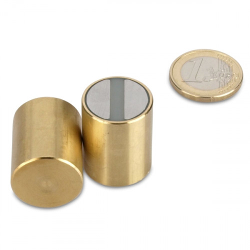 SmCo Deep pot magnet Ø 20 x 25 mm, brass, tolerance h6 - 25.5 kg