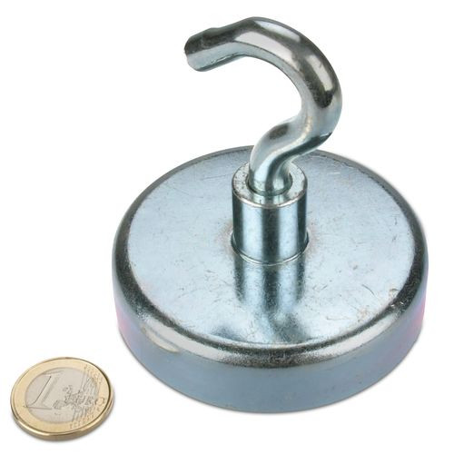Hook magnet Ø 75 mm NEODYMIUM - zinc - holds 160 kg