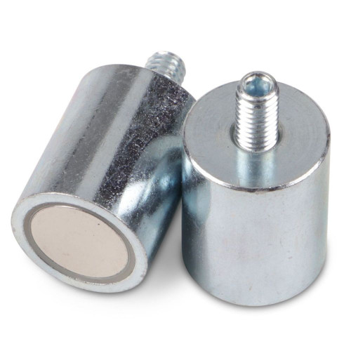 NdFeB Deep pot magnet Ø 25 x 35 mm threaded pin M6 steel zinc