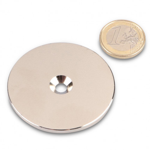 Metal disc Ø 52 mm with hole and countersink nickel