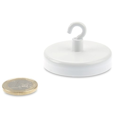 Hook magnet Ø 50 mm FERRITE - white - holds 22 kg